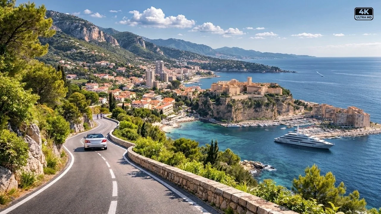 Nice to Monaco | Côte d’Azur Scenic Drive 4K | All 3 Corniches | Monaco F1 Hairpin scenic drive