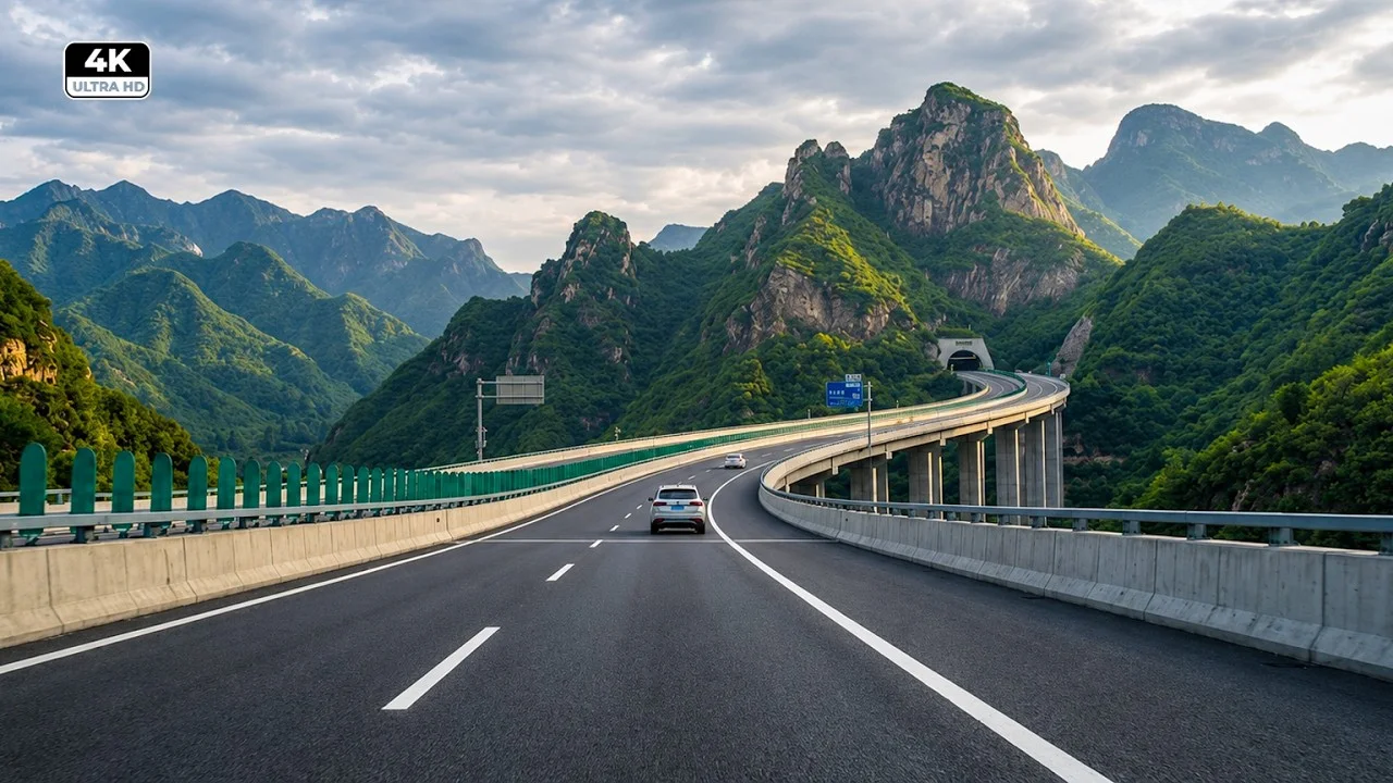 China’s Canyon Highway North of Beijing | Tunnels & Mountain Roads 4K HDR scenic drive