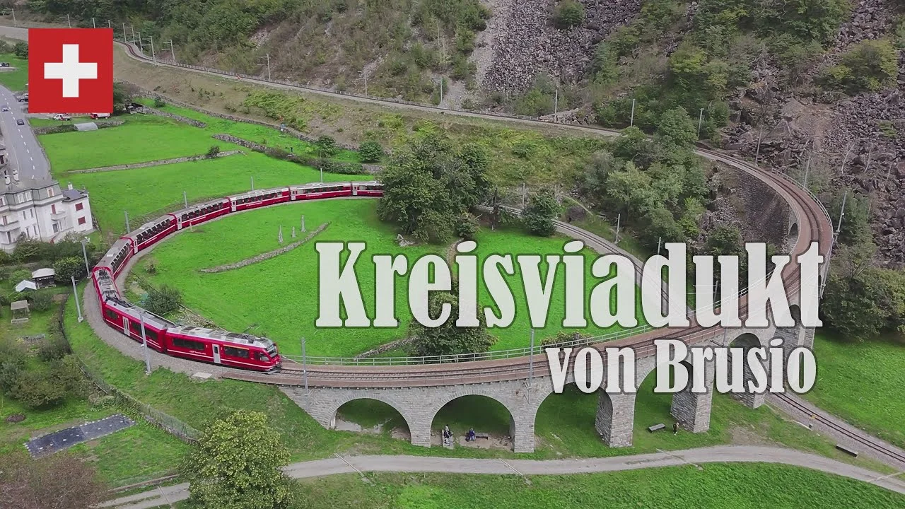 Aerial View of the Kreisviadukt von Brusio – World Heritage Site scenic drive