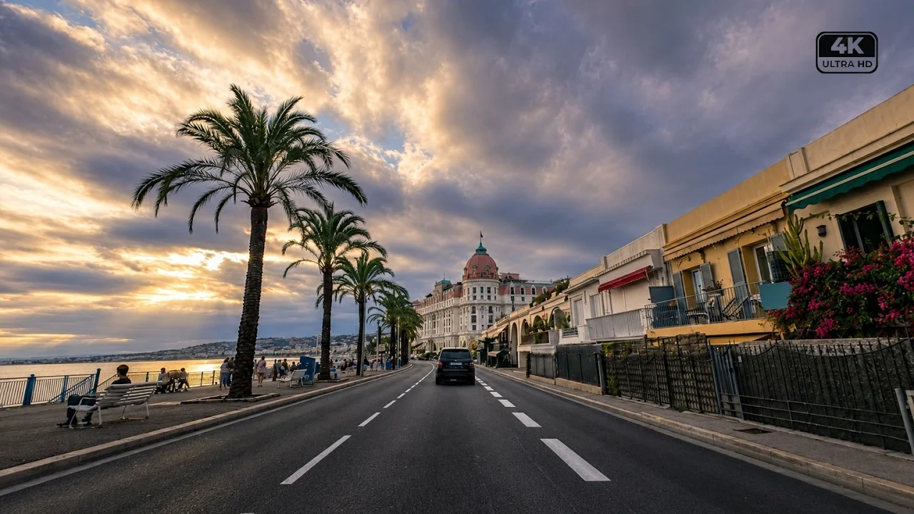 Monaco to Nice at Sunset Gold 🇲🇨🇫🇷 | Grande Corniche Scenic Drive on the Côte d’Azur 4K scenic drive